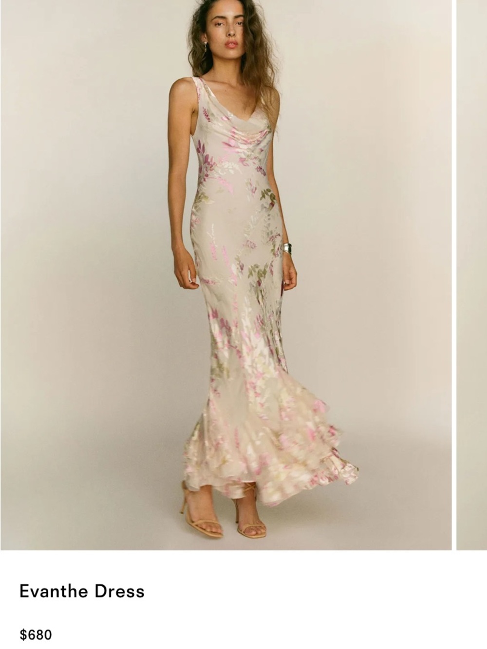Reformation Evanthe Slip Maxi Dress in Cream and Pink Floral